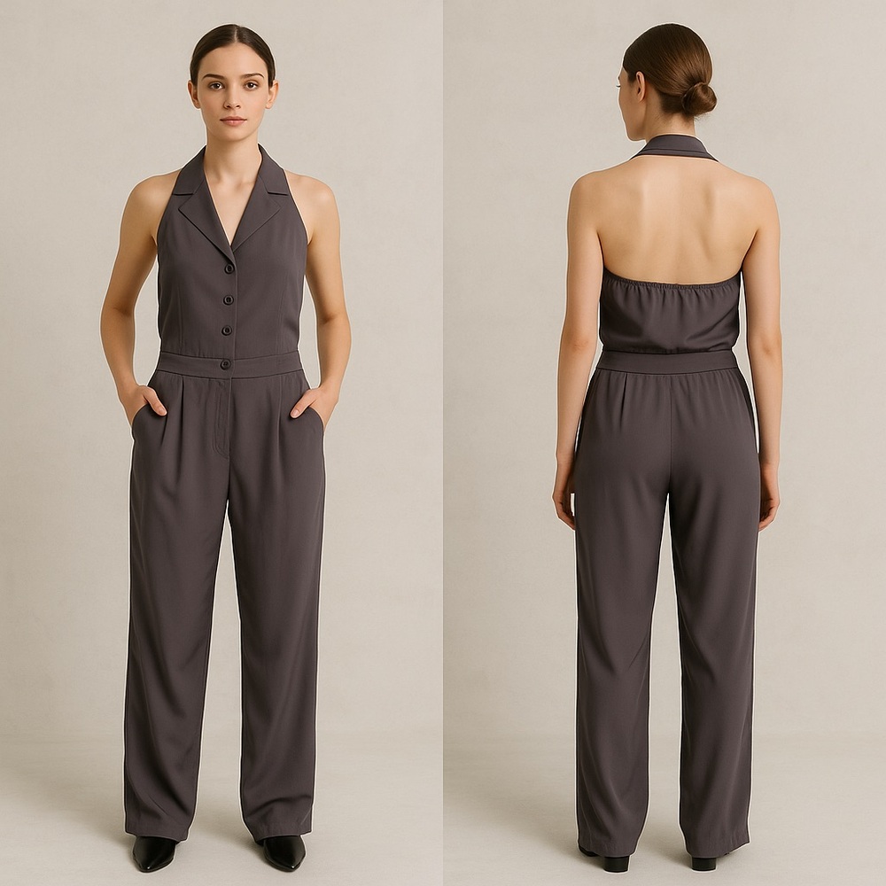 Othr Gray Jumpsuit with Wide-Leg Silhouette and V-Neckline